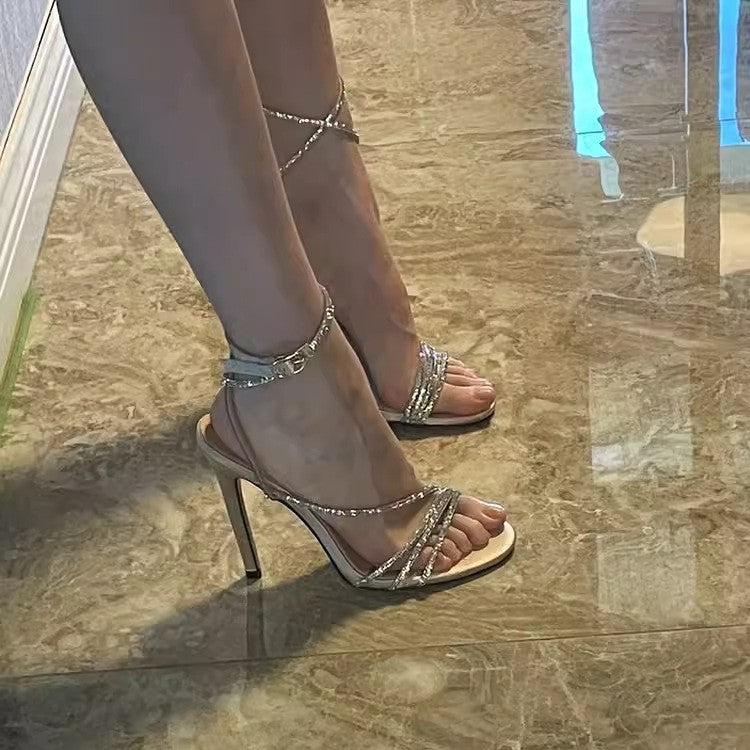 Damen elegante High Heel Sandalen mit funkelnden Riemen EB