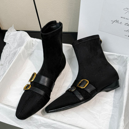Damen Ankle Boots mit modischen Schnallen und spitz zulaufendem Design EB