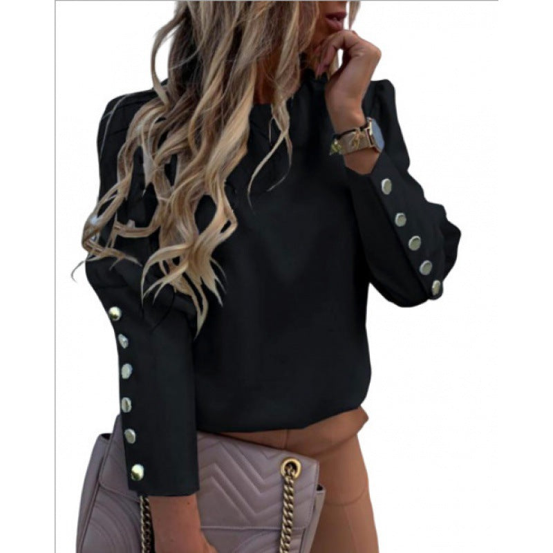 Damen Leichte Bluse mit Leopardenprint, Ballonärmeln und Zierknopfleiste EB