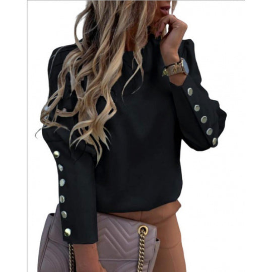 Damen Leichte Bluse mit Leopardenprint, Ballonärmeln und Zierknopfleiste EB