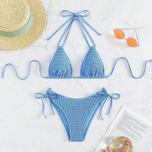 Damen Crochet-Bikini-Set mit verspielten Schleifendetails EB