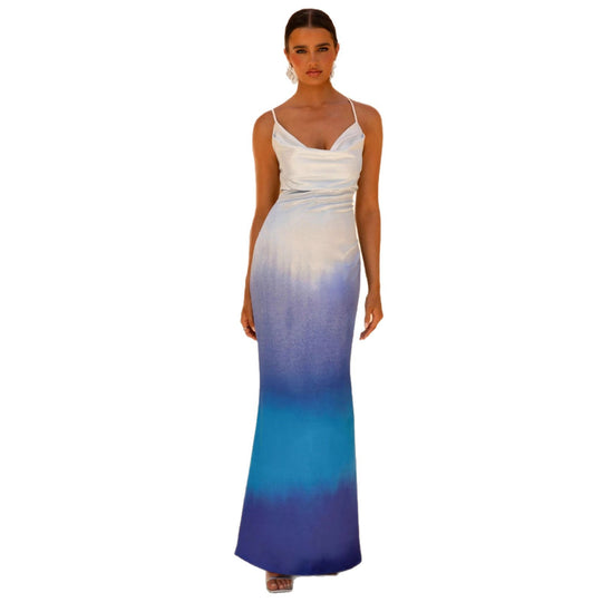 Damen elegantes Maxikleid mit zartem Ombre-Effekt EB