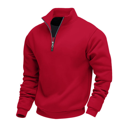 Herren nan halbhoher Reißverschluss-Sweatpullover mit Stehkragen weichem Fleecefutter und elastischen Bündchen EB