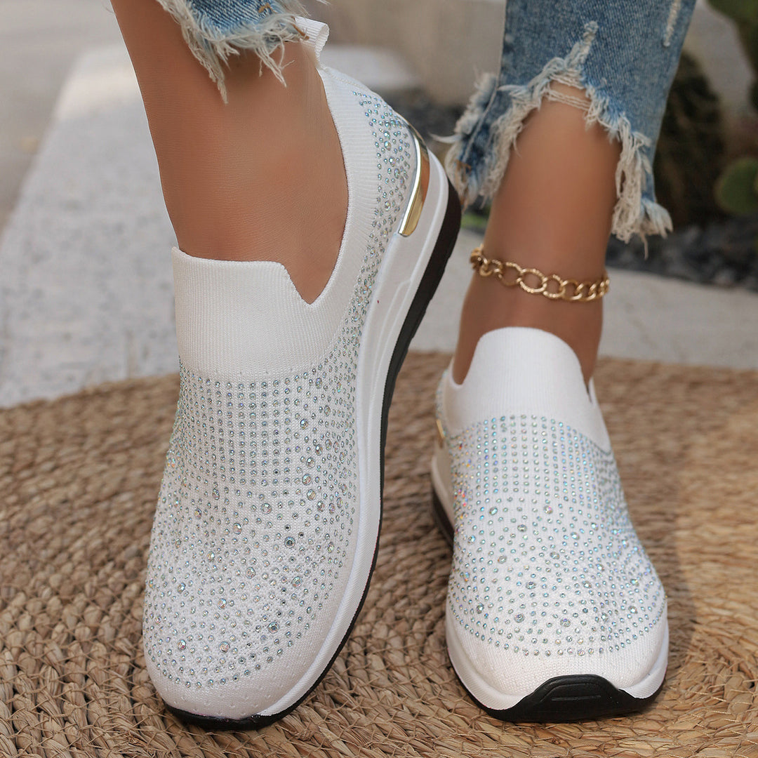 Damen  Strick Slip-On Sneaker mit funkelndem Strassbesatz, elastischem Einstieg und dämpfender Plateausohle EB