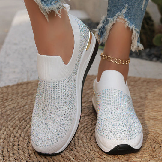 Damen  Strick Slip-On Sneaker mit funkelndem Strassbesatz, elastischem Einstieg und dämpfender Plateausohle EB