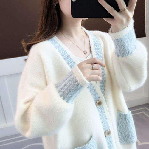 Damen Strickjacke mit modischen Kontrastdetails und tiefen Taschen EB