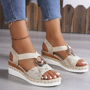 Damen Wedge-Sandaletten mit glitzerndem Riemen und komfortablem Fußbett EB