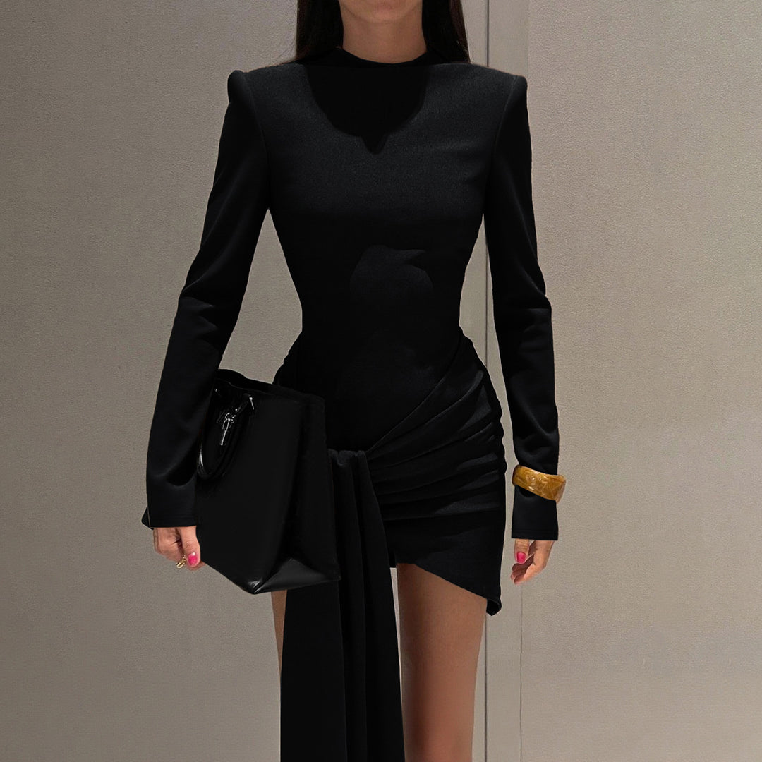 Damen figurbetontes Minikleid mit langen Ärmeln und raffiniertem Wickeldesign EB