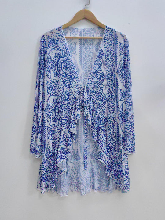 Damen luftiger Strand-Kimono mit floralem Muster EB