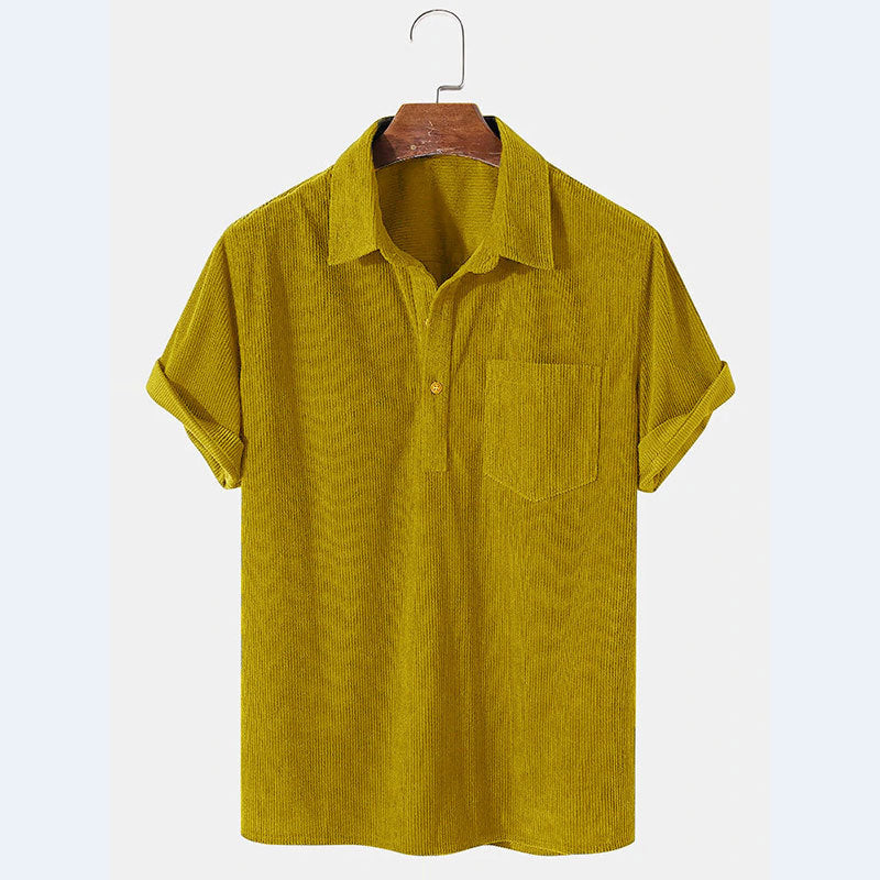 Herren Kurzarm Poloshirt aus gestreiftem Stoff mit Knopfleiste und Brusttasche EB