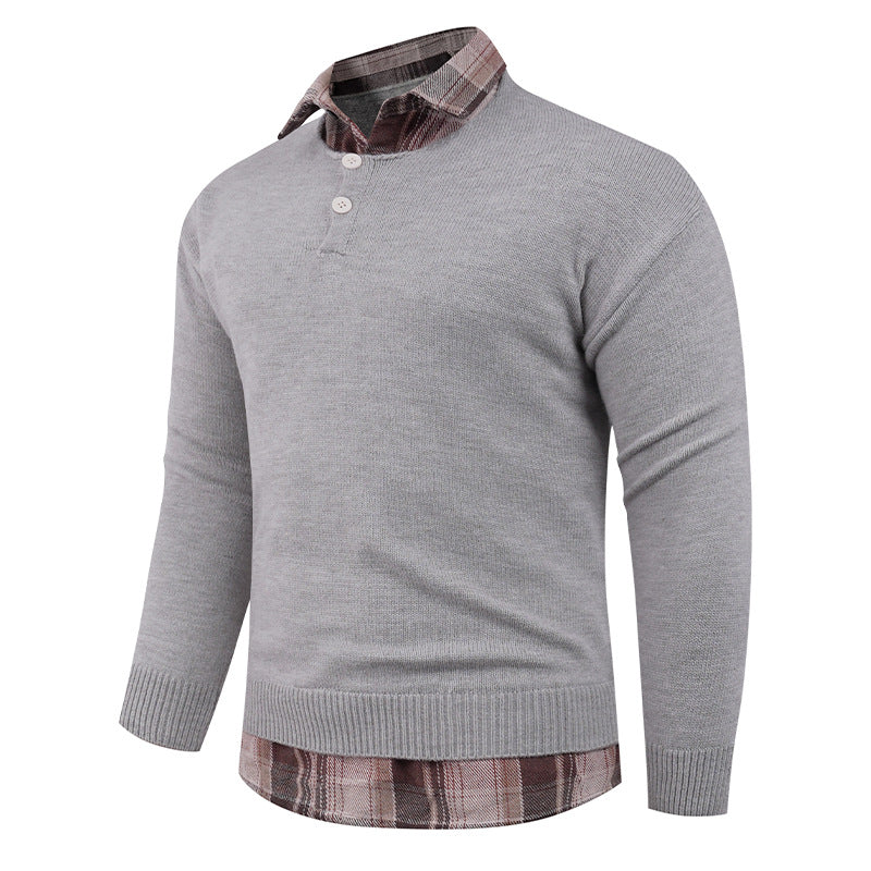 Herren Pullover mit integriertem Hemdkragen und Knopfdetails EB