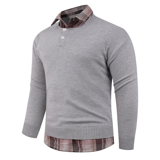 Herren Pullover mit integriertem Hemdkragen und Knopfdetails EB