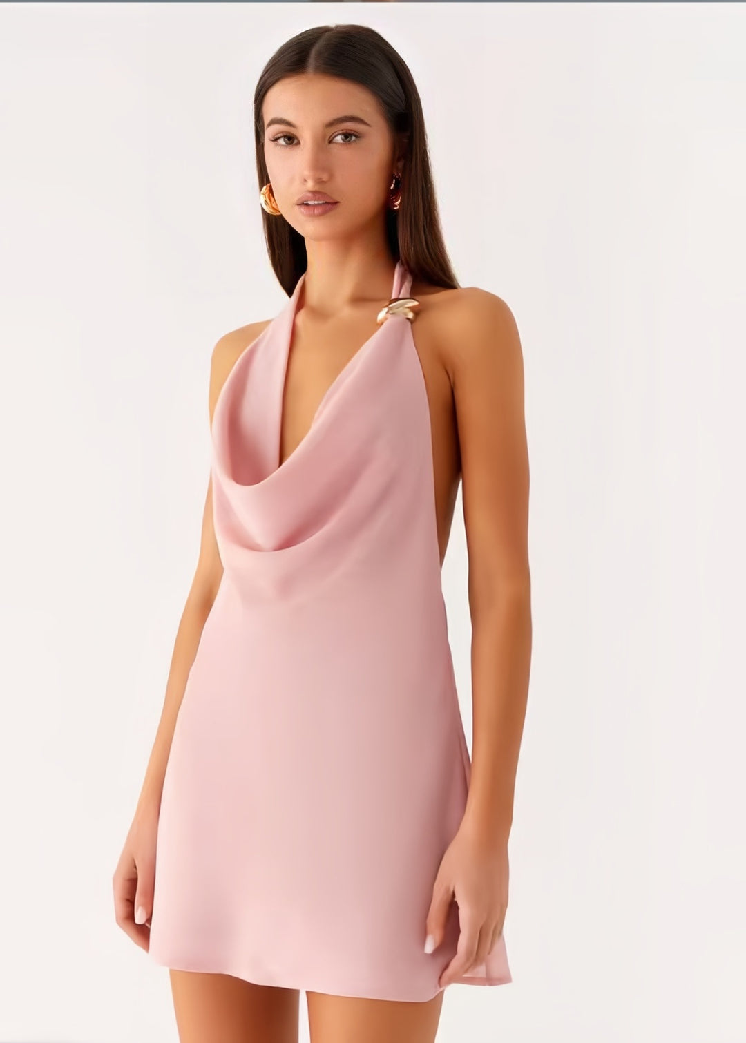 Damen Elegantes Chiffonkleid mit geschwungenem Halterneck EB