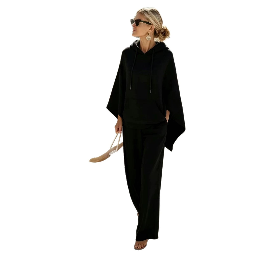 Damen nan lässiges Kapuzenponcho und weite Hose Lounge-Set aus weichem Sweatstoff EB