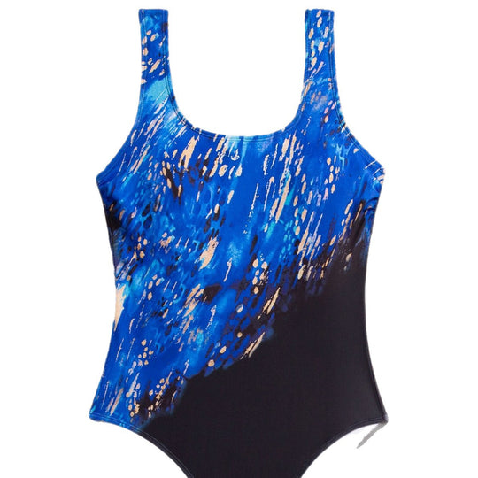 Damen Sportlicher Einteiler Badeanzug mit dynamischem Mustermix EB