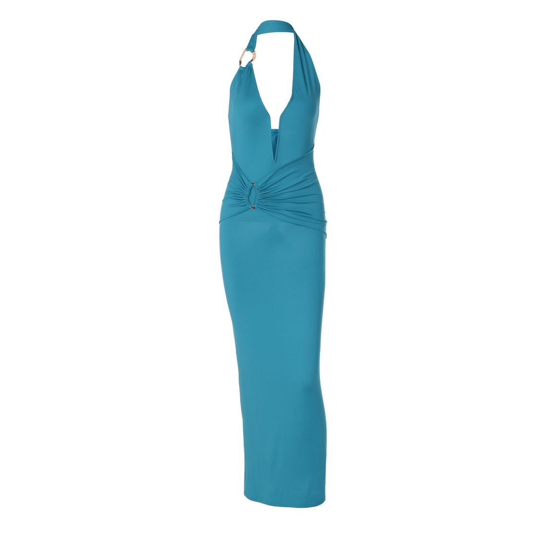 Damen Elegantes Maxikleid mit tiefem V-Ausschnitt und innovativen Drapierungen EB