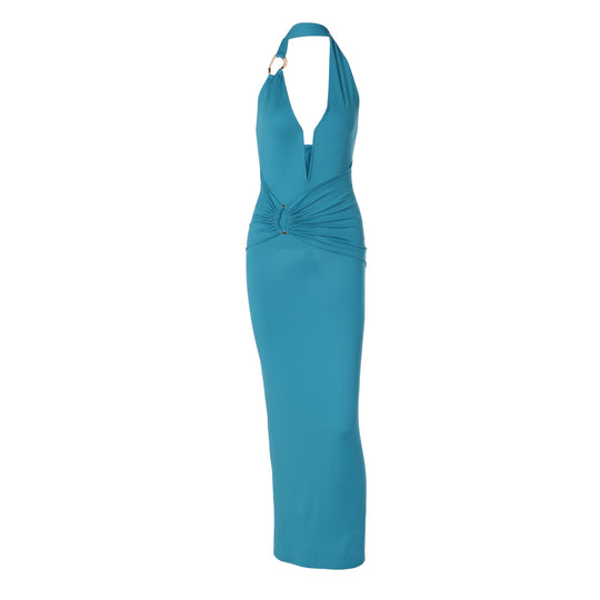 Damen Elegantes Maxikleid mit tiefem V-Ausschnitt und innovativen Drapierungen EB