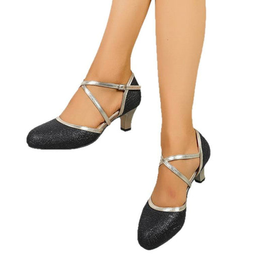 Damen elegante Sling-Pumps mit dekorativen Riemen und Blockabsatz EB