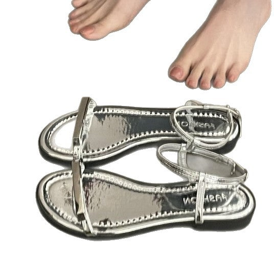 Damen elegante Sandalen mit schimmerndem Riemen und rutschfester Sohle EB