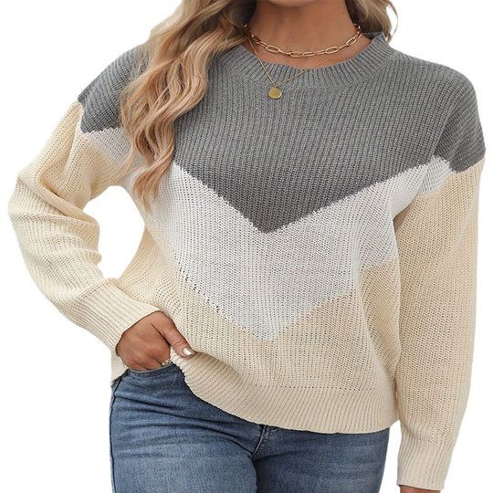 Damen modischer gestrickter Pullover mit V-Shape-Muster EB