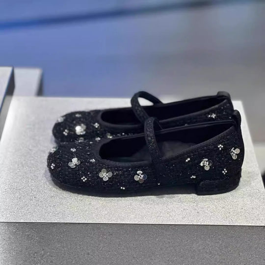 Damen Ballerinas mit floralem Glitzer-Akzent und verstellbarem Riemendesign EB