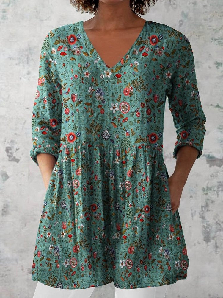 Damen Kurzes Boho-Kleid mit floralen Mustern und weitem Schnitt EB