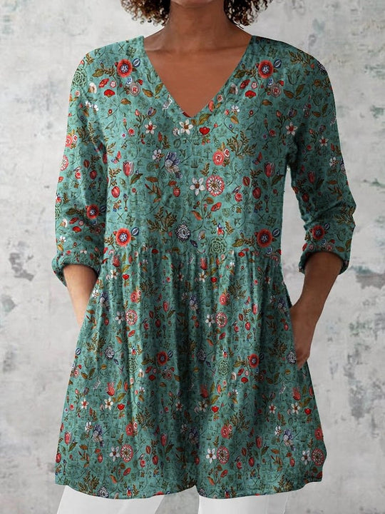 Damen Kurzes Boho-Kleid mit floralen Mustern und weitem Schnitt EB