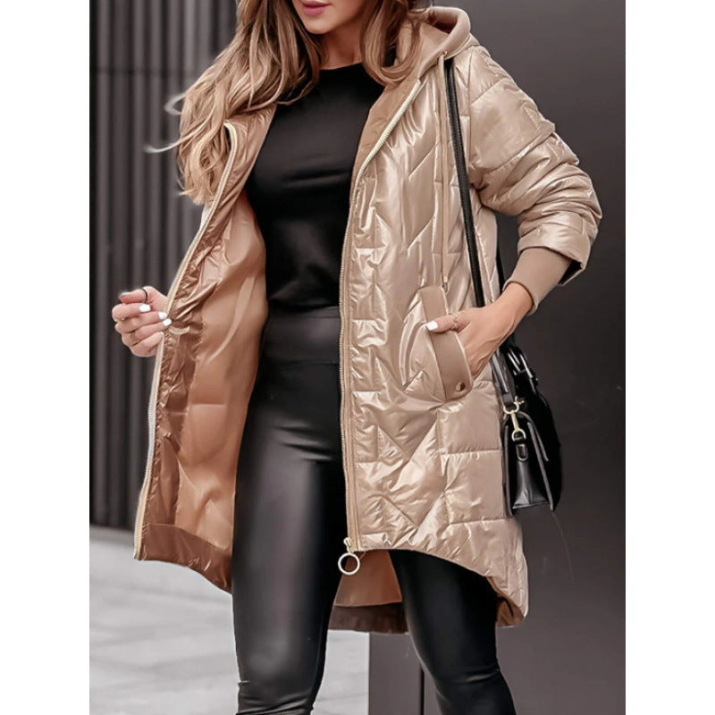 Damen Lässige Steppjacke mit Kapuze und großen Taschen EB