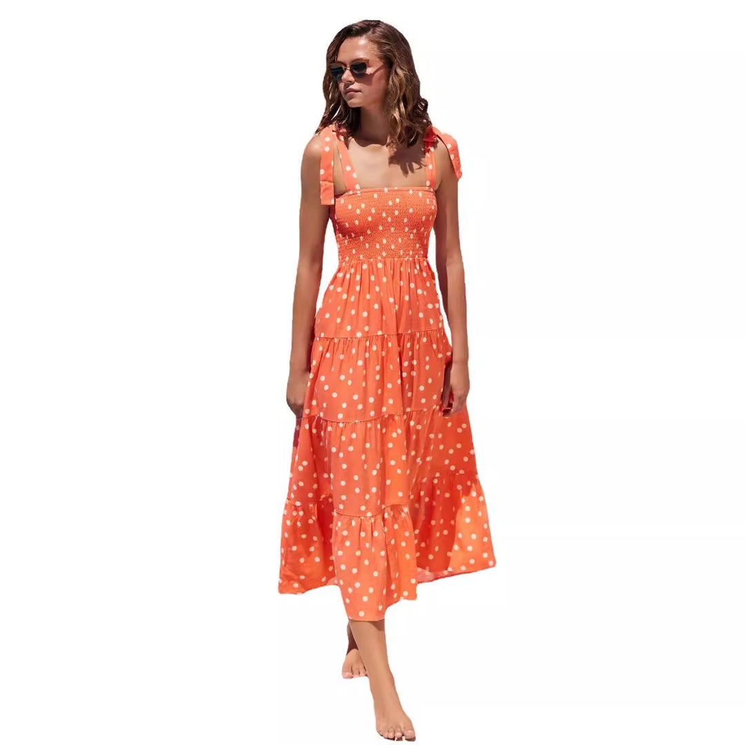 Damen Maxikleid mit Trägern und Rüschendetails EB