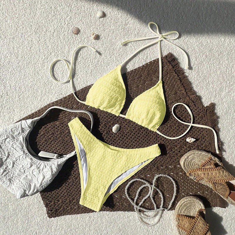 Damen Triangel-Bikini mit modischem Knotendesign und strukturierter Textur EB