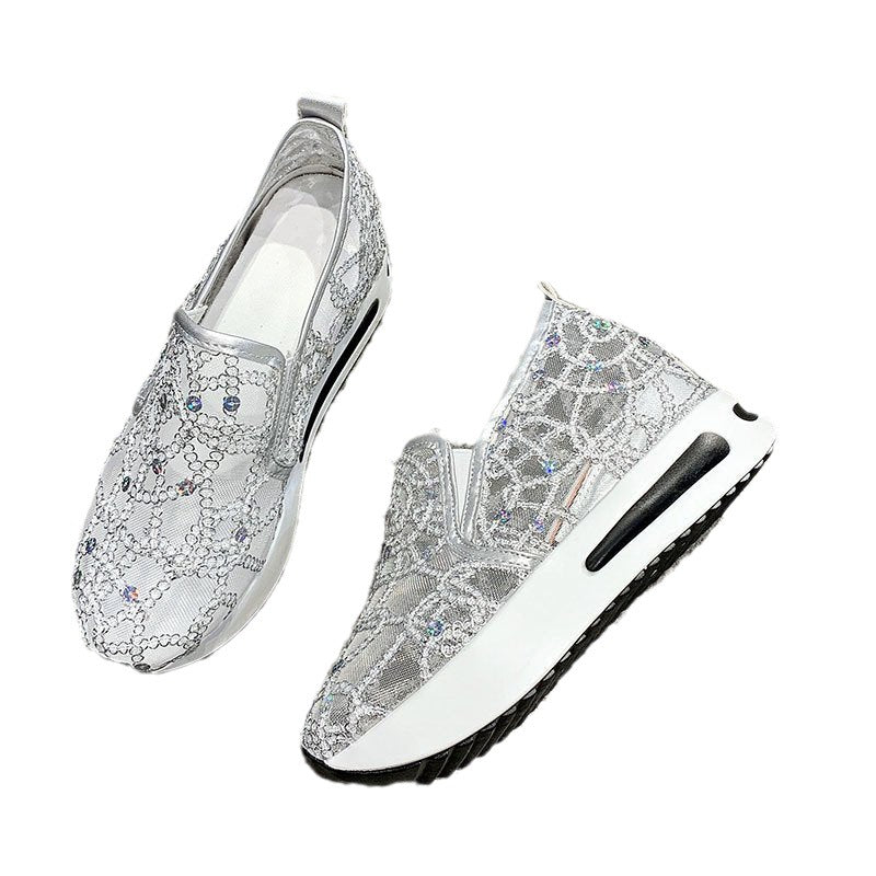 Damen Plateausneaker mit verstecktem Keil und Spitzenbesatz EB
