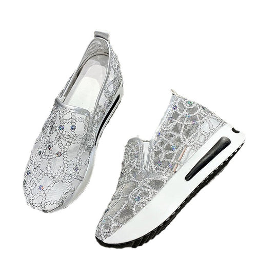 Damen Plateausneaker mit verstecktem Keil und Spitzenbesatz EB