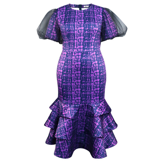 Damen Elegantes Kleid mit voluminösen Tüllärmeln und asymmetrischem Rüschenrock EB