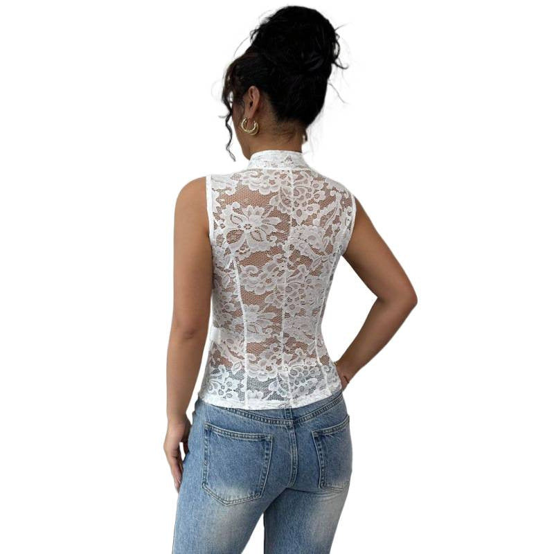 Damen Spitzenbluse im eleganten Schnitt mit Knopfdetails EB