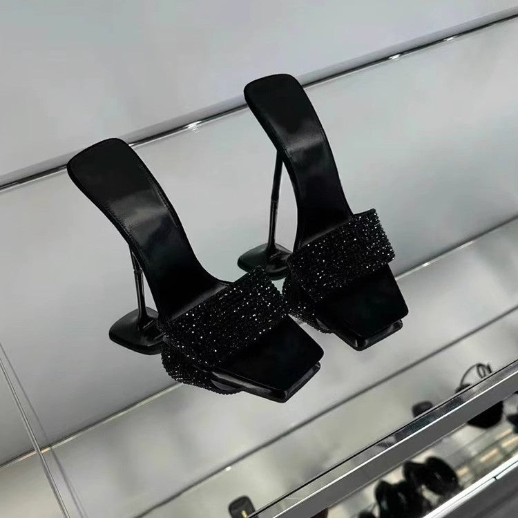 Damen glamouröse High Heel Mules mit funkelnden Strassdetails EB