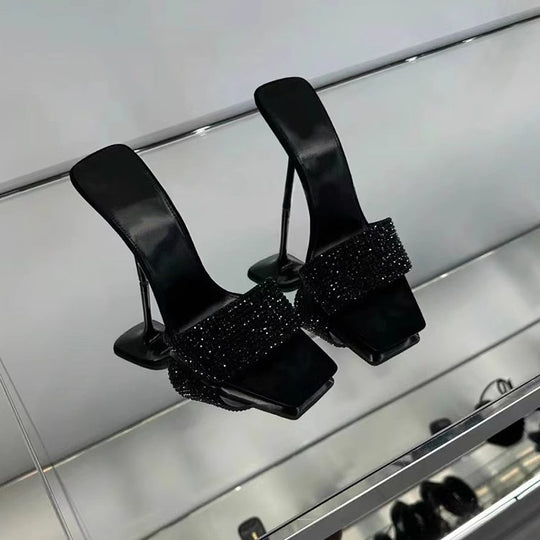 Damen glamouröse High Heel Mules mit funkelnden Strassdetails EB