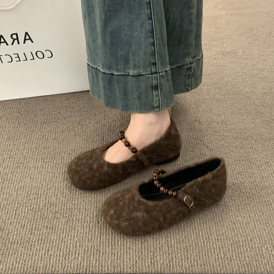 Damen Filz-Ballerinas mit modischer Riemchen-Applikation EB