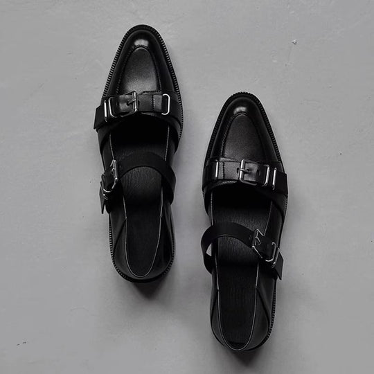 Damen elegante Schnürschuhe mit modischer Schnallenverzierung EB