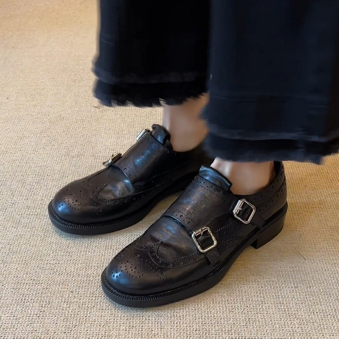 Damen elegante Schnürschuhe mit doppeltem Riemen und feiner Brogue-Prägung EB