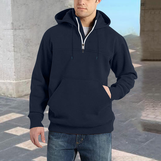 Herren modischer Kapuzenpullover mit halbem Reißverschluss und praktischen Kängurutaschen EB
