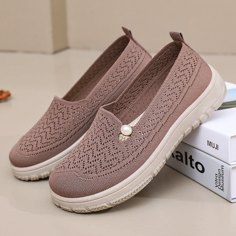 Damen Komfortable Slip-On Freizeitschuhe mit luftdurchlässigem Strickdesign EB