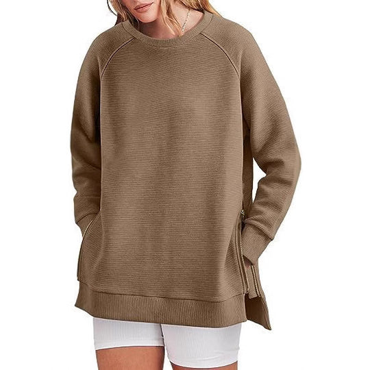 Damen lässiger Sweatshirt mit Seitentaschen und Reißverschluss EB