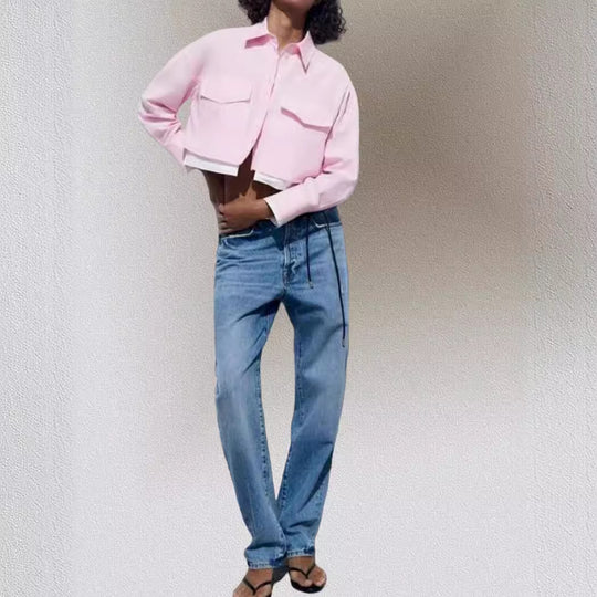 Damen Kurzarm-Bluse mit praktischen aufgesetzten Taschen EB