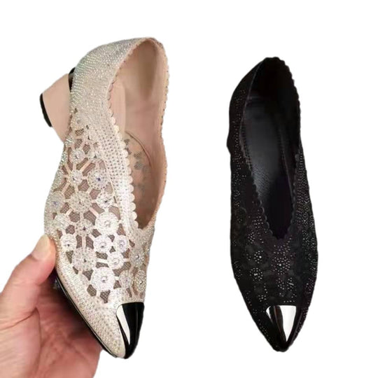 Damen elegante Pumps mit perlbesetztem Riemen und modischem Glitzer EB