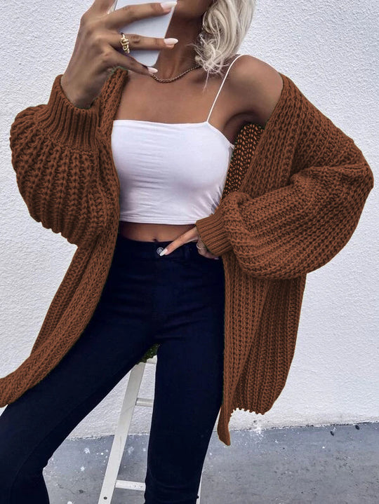 Damen Grobstrick-Cardigan mit voluminösen Ärmeln und offener Vorderseite EB