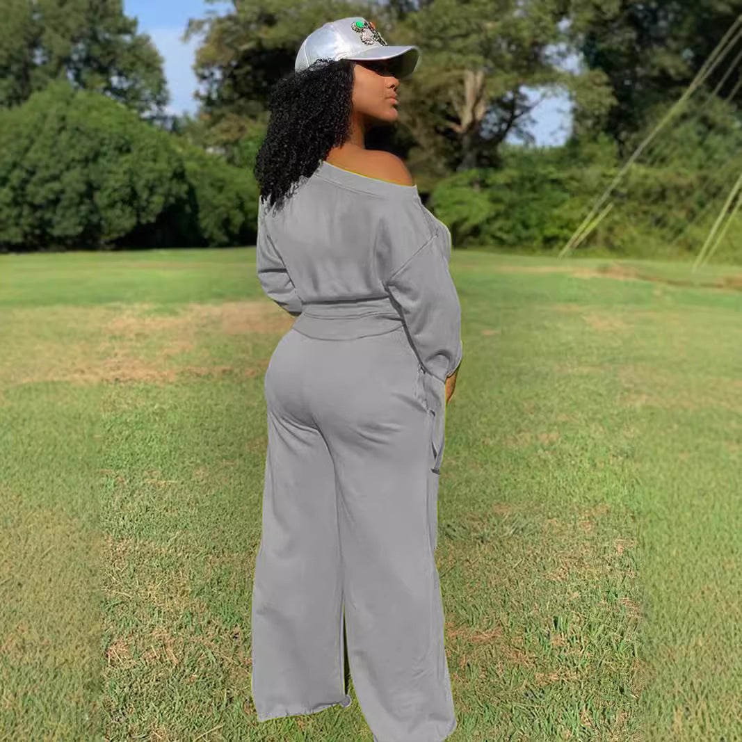 Damen Lässiges Two-Piece Set mit weitem Schnitt und Schulterfreiem Design EB