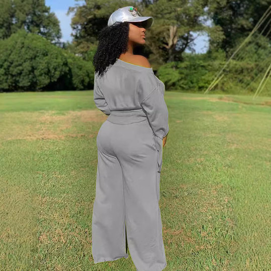 Damen Lässiges Two-Piece Set mit weitem Schnitt und Schulterfreiem Design EB