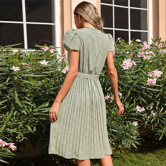 Damen Midikleid mit verspieltem Bindegürtel und elegantem Faltenwurf EB