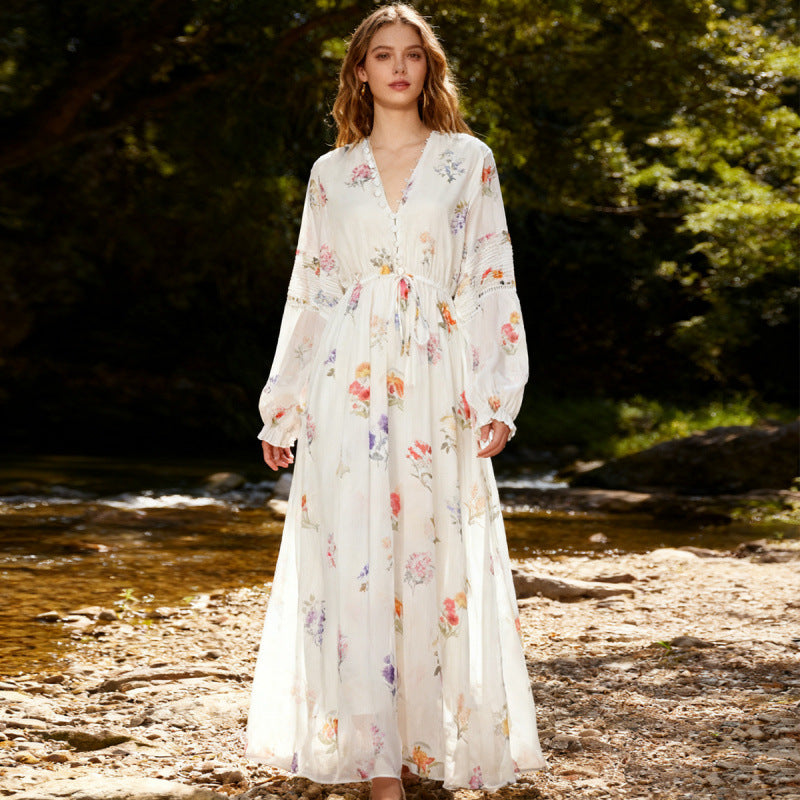 Damen Maxikleid mit romantischen Blumenmotiven EB