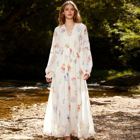 Damen Maxikleid mit romantischen Blumenmotiven EB